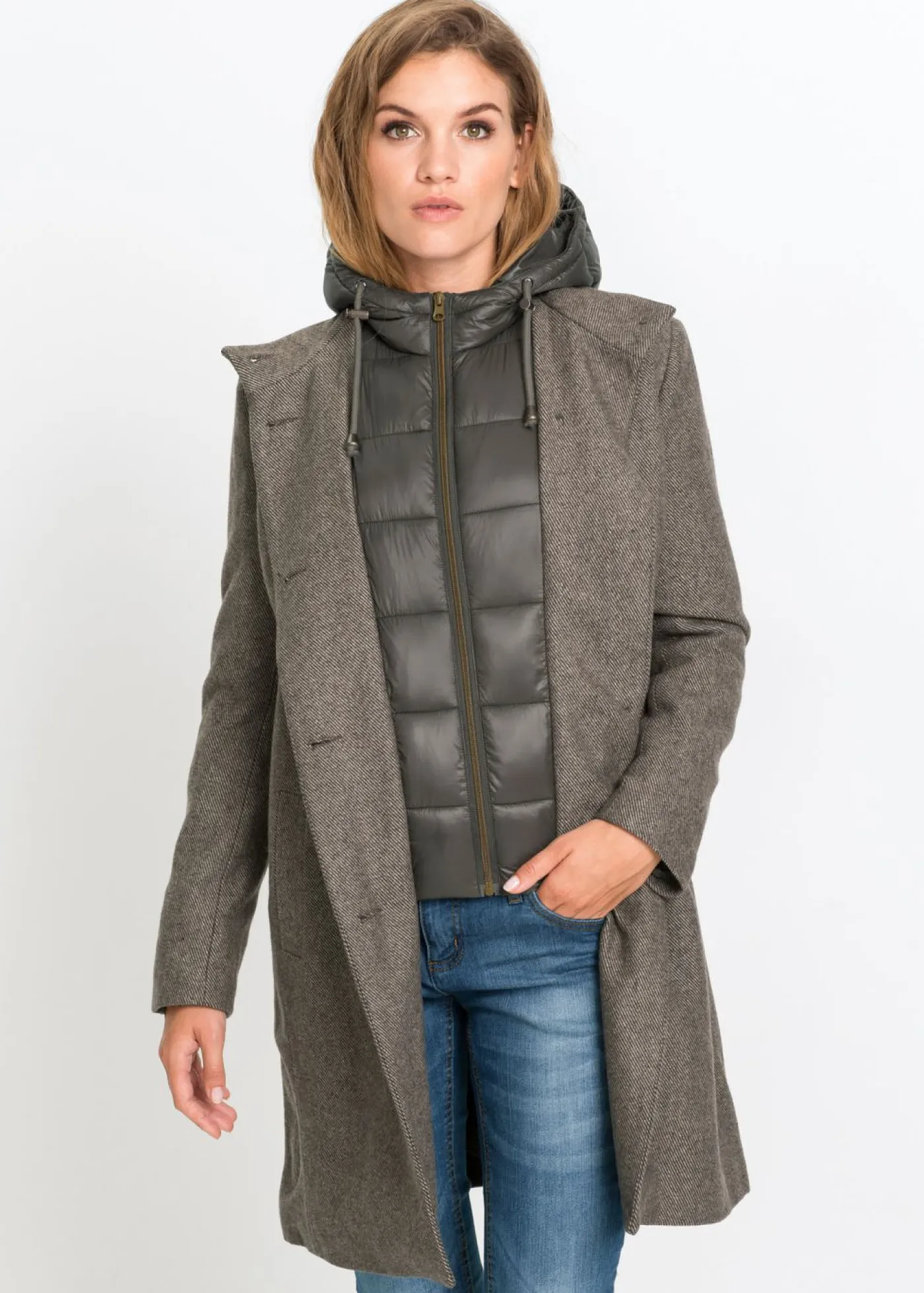 Best Abrigo corto de invierno con aspecto de lana y diseño 2 en 1 Mujer Chaquetas Y Abrigos