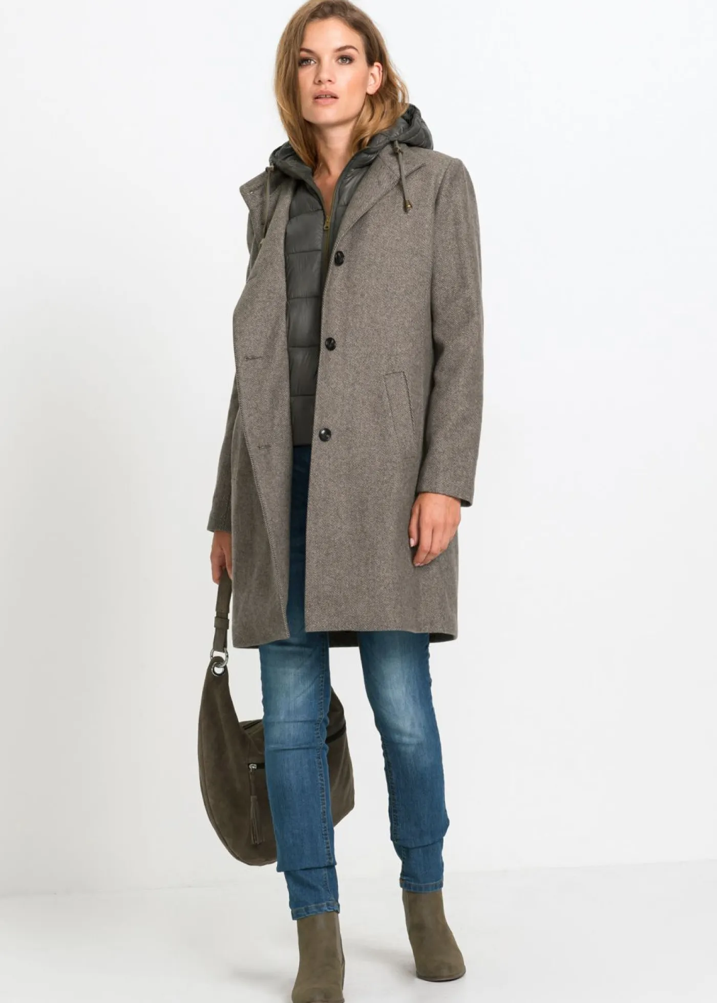 Best Abrigo corto de invierno con aspecto de lana y diseño 2 en 1 Mujer Chaquetas Y Abrigos
