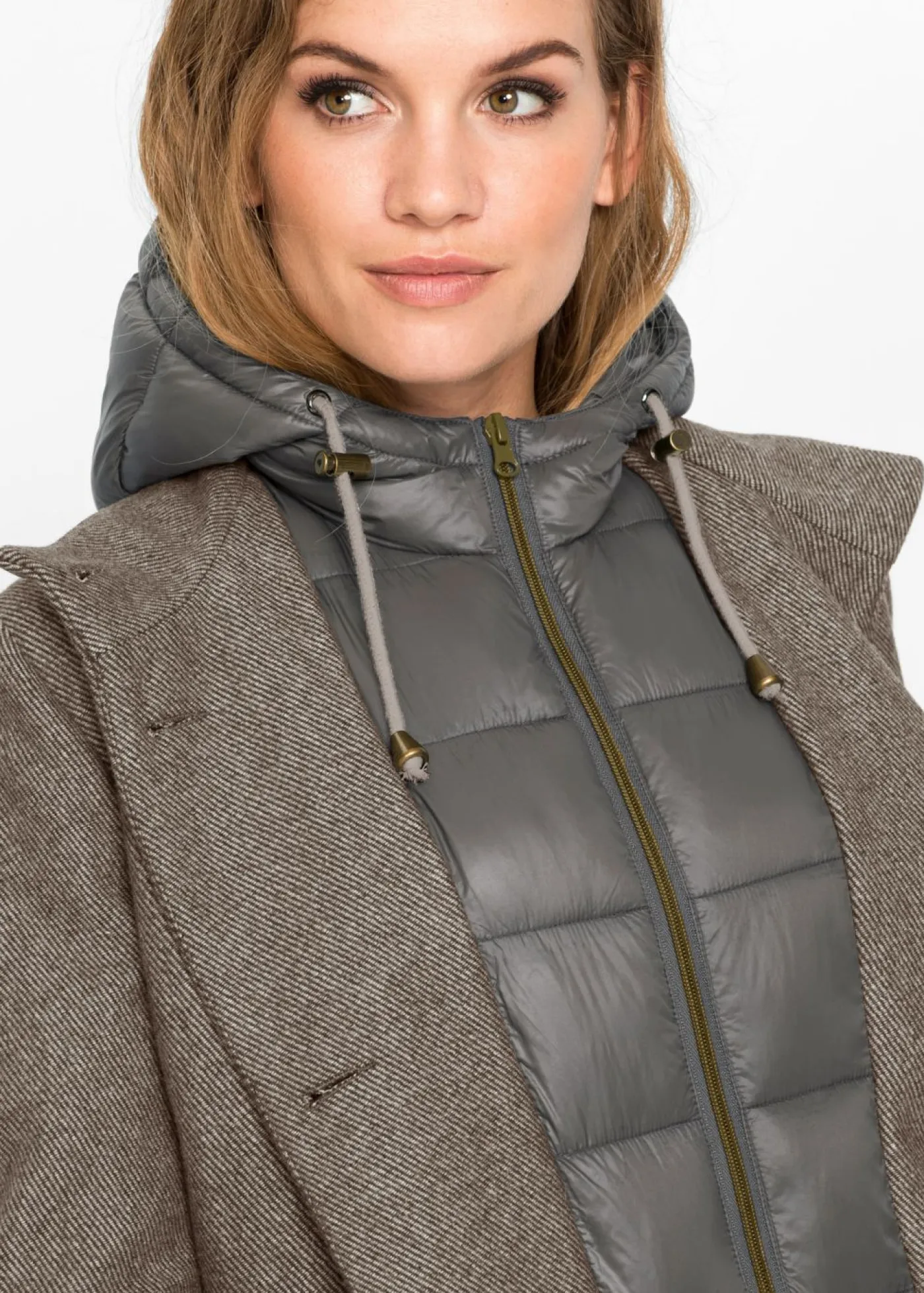 Best Abrigo corto de invierno con aspecto de lana y diseño 2 en 1 Mujer Chaquetas Y Abrigos