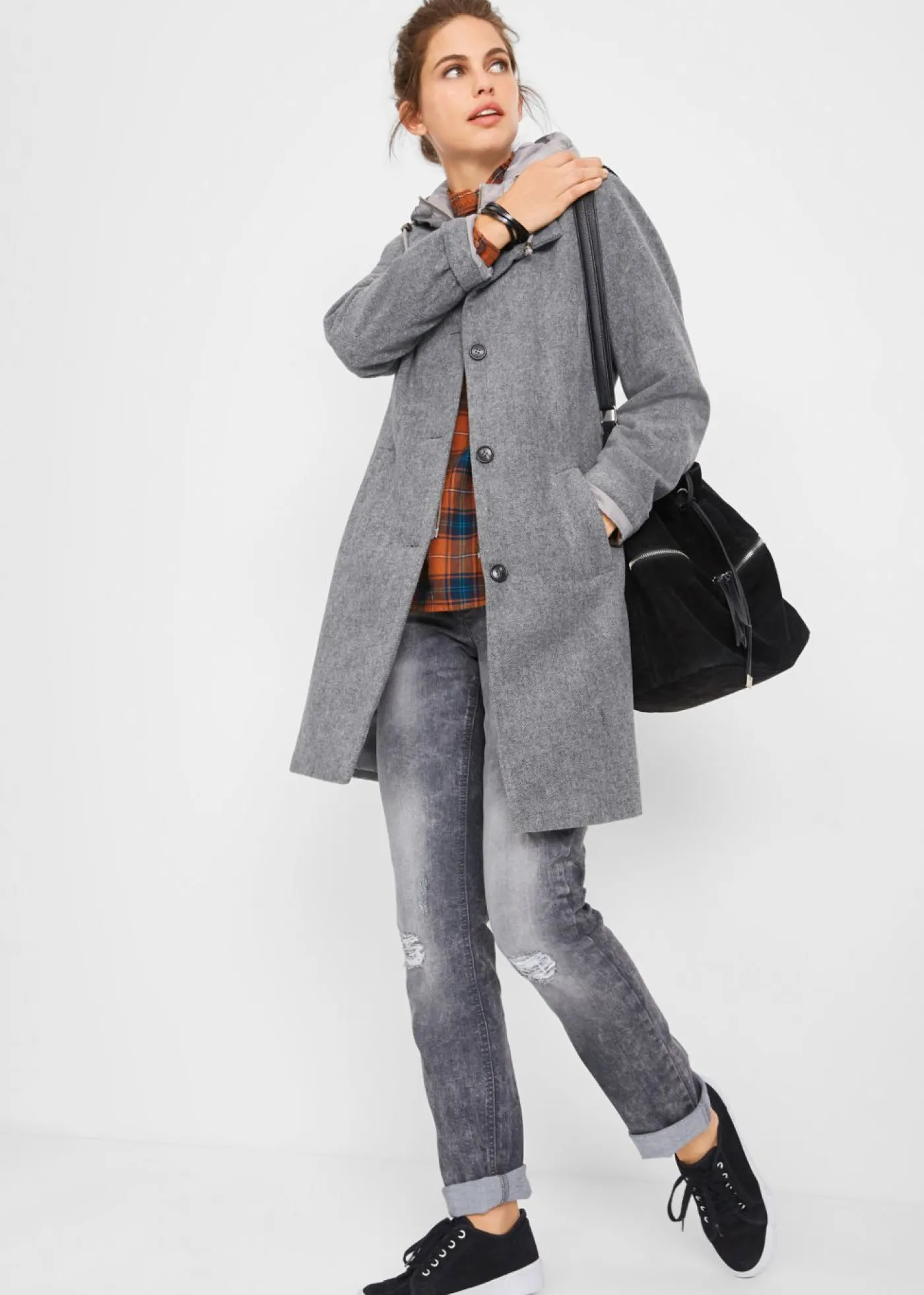 Clearance Abrigo corto de invierno con aspecto de lana y diseño 2 en 1 Mujer Chaquetas Y Abrigos
