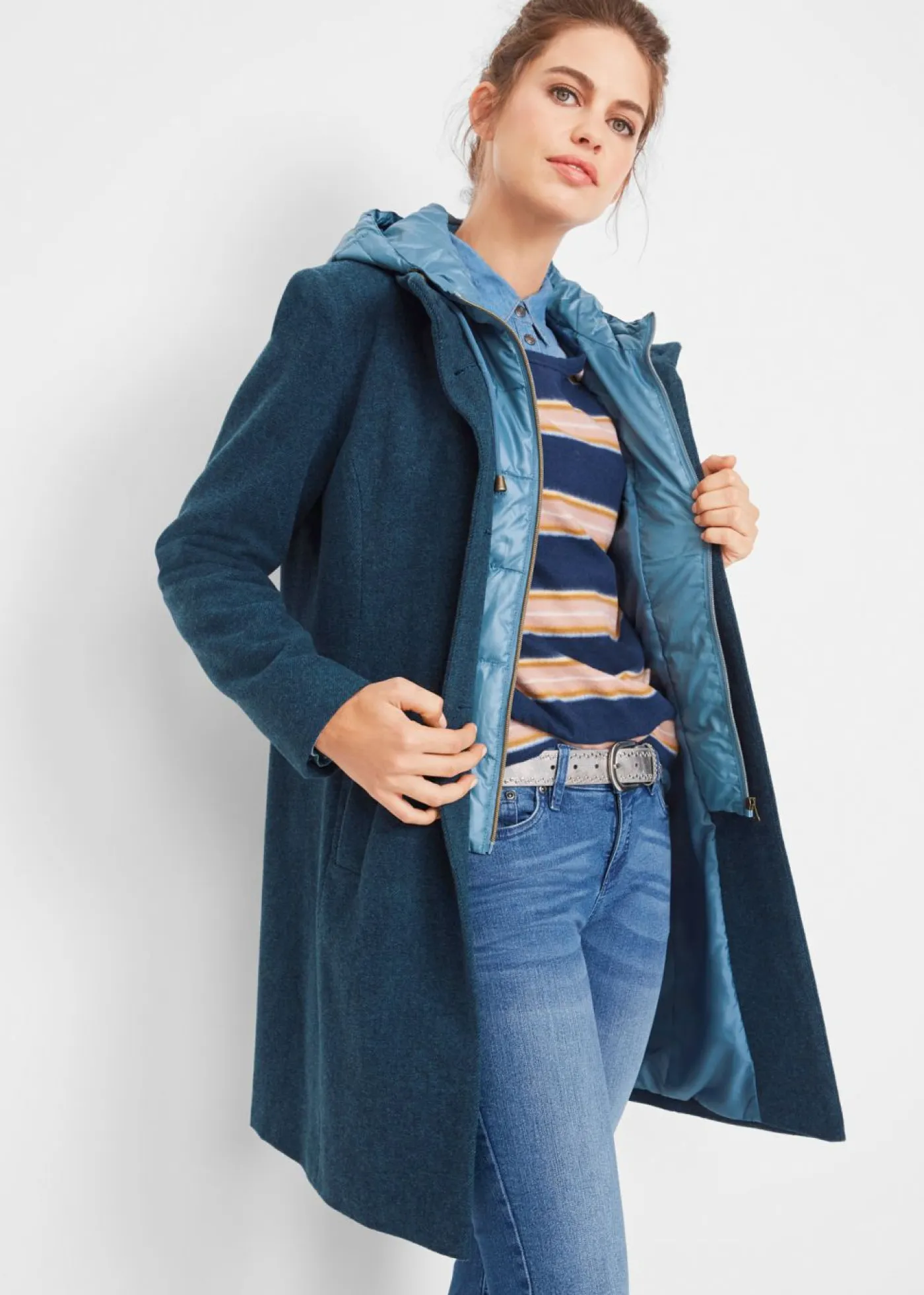 Best Abrigo corto de invierno con aspecto de lana y diseño 2 en 1 Mujer Chaquetas Y Abrigos