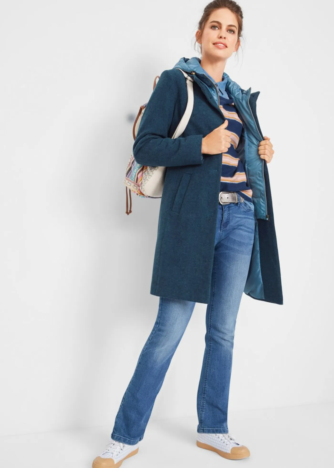 Best Abrigo corto de invierno con aspecto de lana y diseño 2 en 1 Mujer Chaquetas Y Abrigos