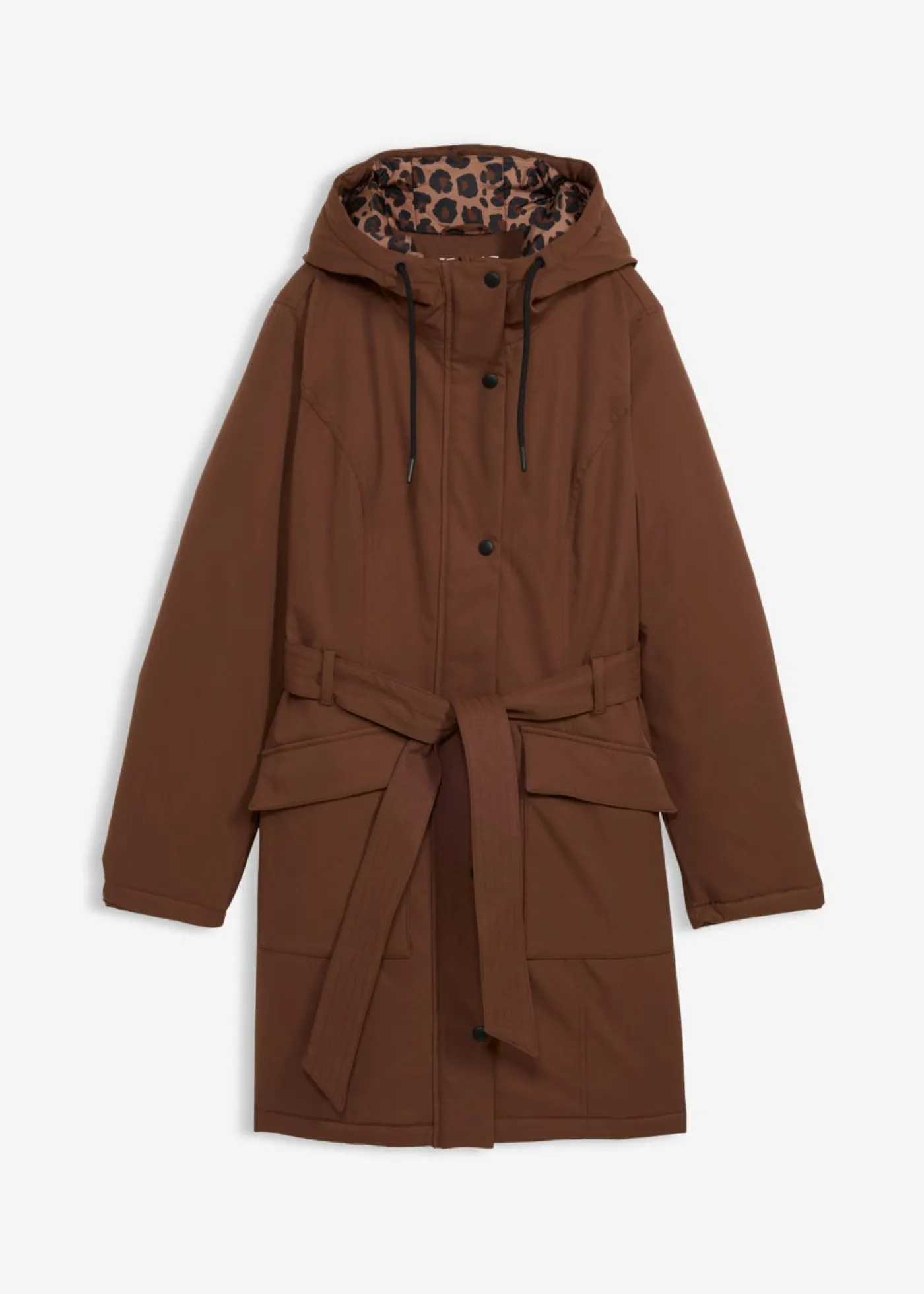 Hot Abrigo corto para exteriores con cinturón, material impermeable y forro de leopardo Mujer Chaquetas Y Abrigos