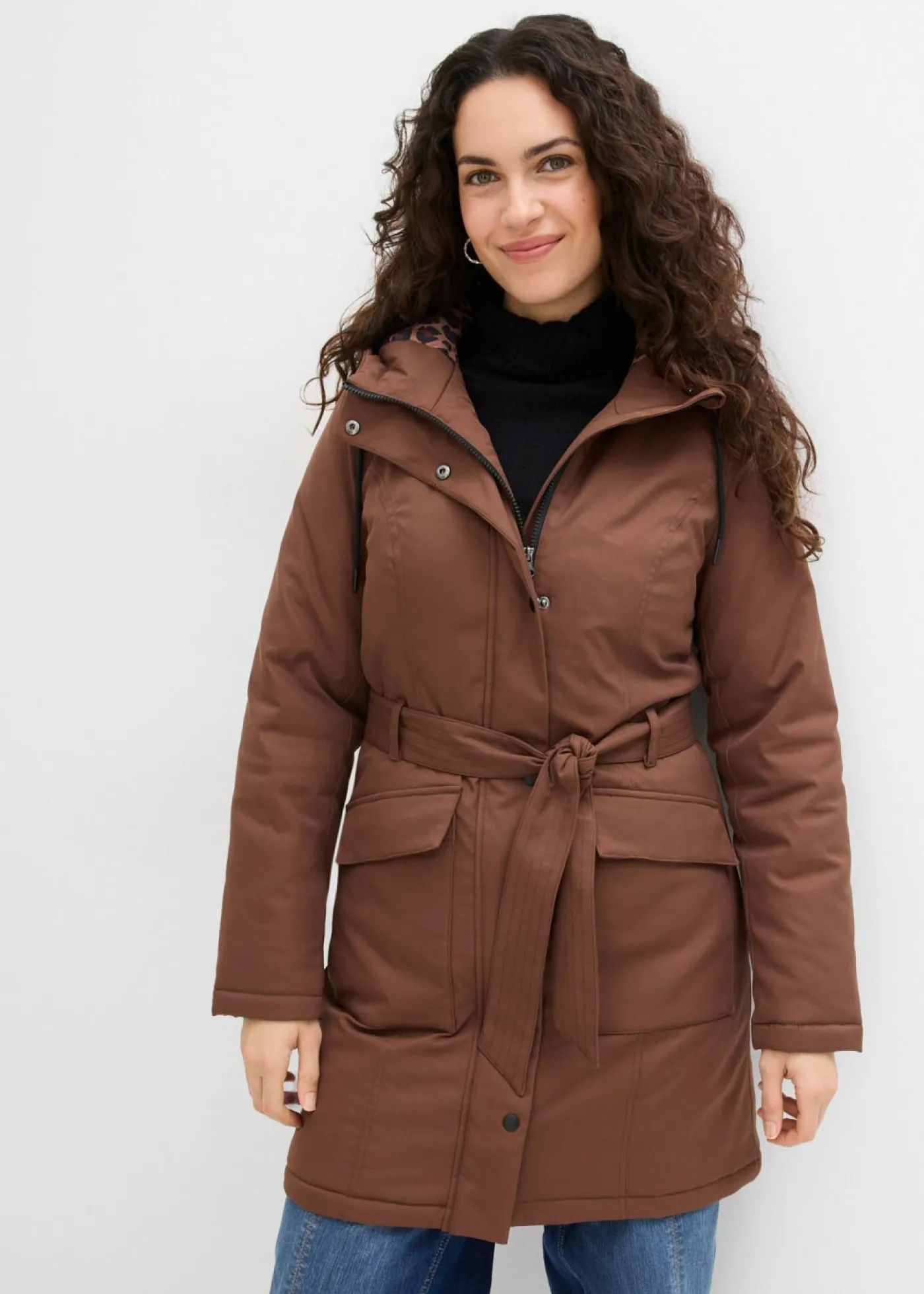 Hot Abrigo corto para exteriores con cinturón, material impermeable y forro de leopardo Mujer Chaquetas Y Abrigos