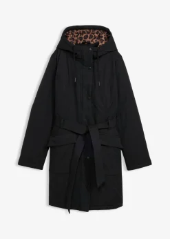 New Abrigo corto para exteriores con cinturón, material impermeable y forro de leopardo Mujer Chaquetas Y Abrigos