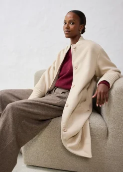 Discount Abrigo de lana con ribete de punto Mujer Premium|Chaquetas Y Abrigos