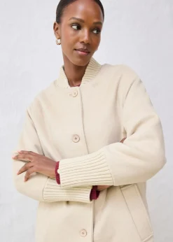 Discount Abrigo de lana con ribete de punto Mujer Premium|Chaquetas Y Abrigos