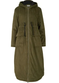 New Abrigo de pana de algodón puro con capucha de pelo Mujer Chaquetas Y Abrigos