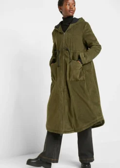 New Abrigo de pana de algodón puro con capucha de pelo Mujer Chaquetas Y Abrigos