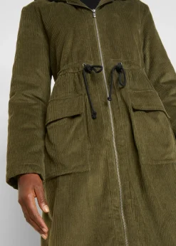 New Abrigo de pana de algodón puro con capucha de pelo Mujer Chaquetas Y Abrigos