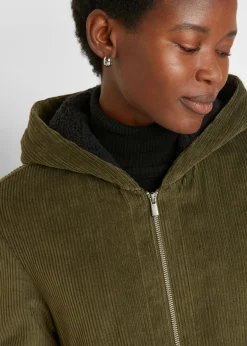 New Abrigo de pana de algodón puro con capucha de pelo Mujer Chaquetas Y Abrigos