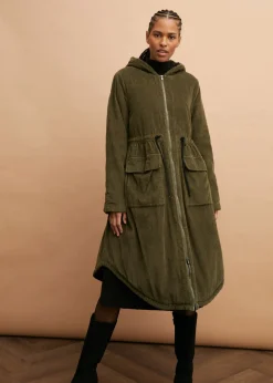 New Abrigo de pana de algodón puro con capucha de pelo Mujer Chaquetas Y Abrigos