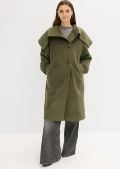 Abrigo holgado con aspecto de lana y cuello ancho Mujer Chaquetas Y Abrigos