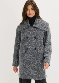 Outlet Abrigo holgado corto con aspecto de lana jaspeada Mujer Chaquetas Y Abrigos