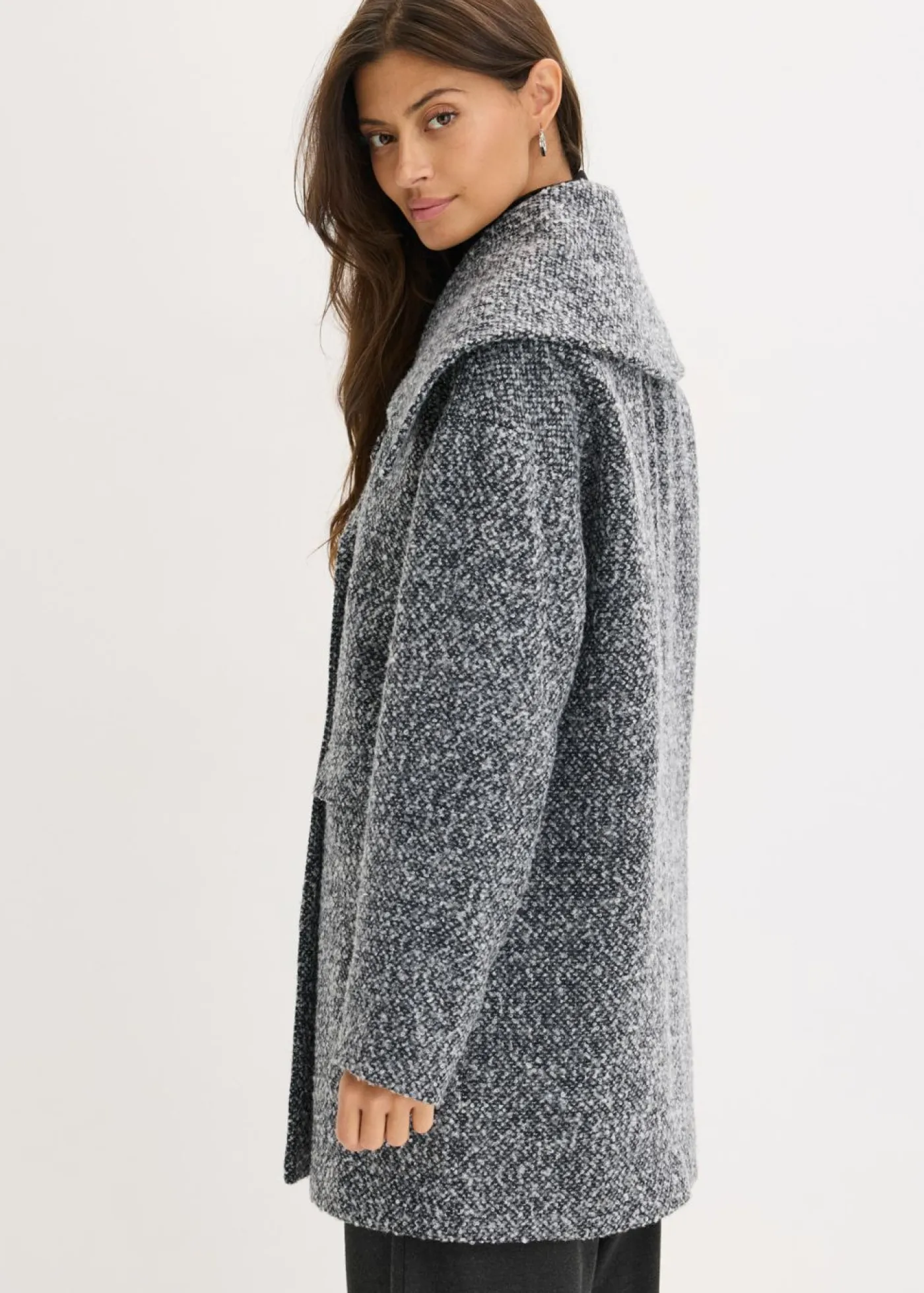 Outlet Abrigo holgado corto con aspecto de lana jaspeada Mujer Chaquetas Y Abrigos