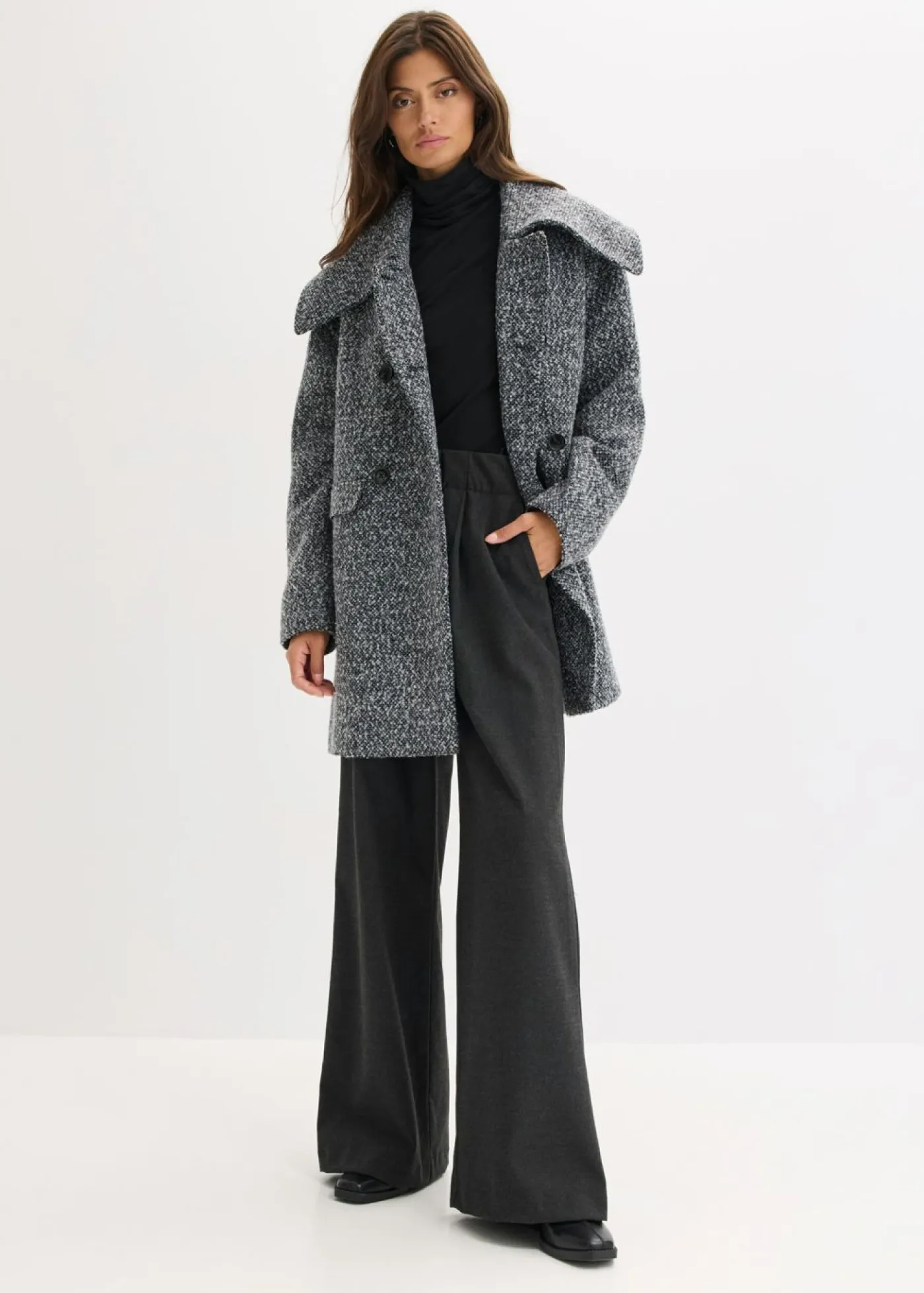 Outlet Abrigo holgado corto con aspecto de lana jaspeada Mujer Chaquetas Y Abrigos