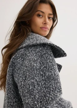 Outlet Abrigo holgado corto con aspecto de lana jaspeada Mujer Chaquetas Y Abrigos