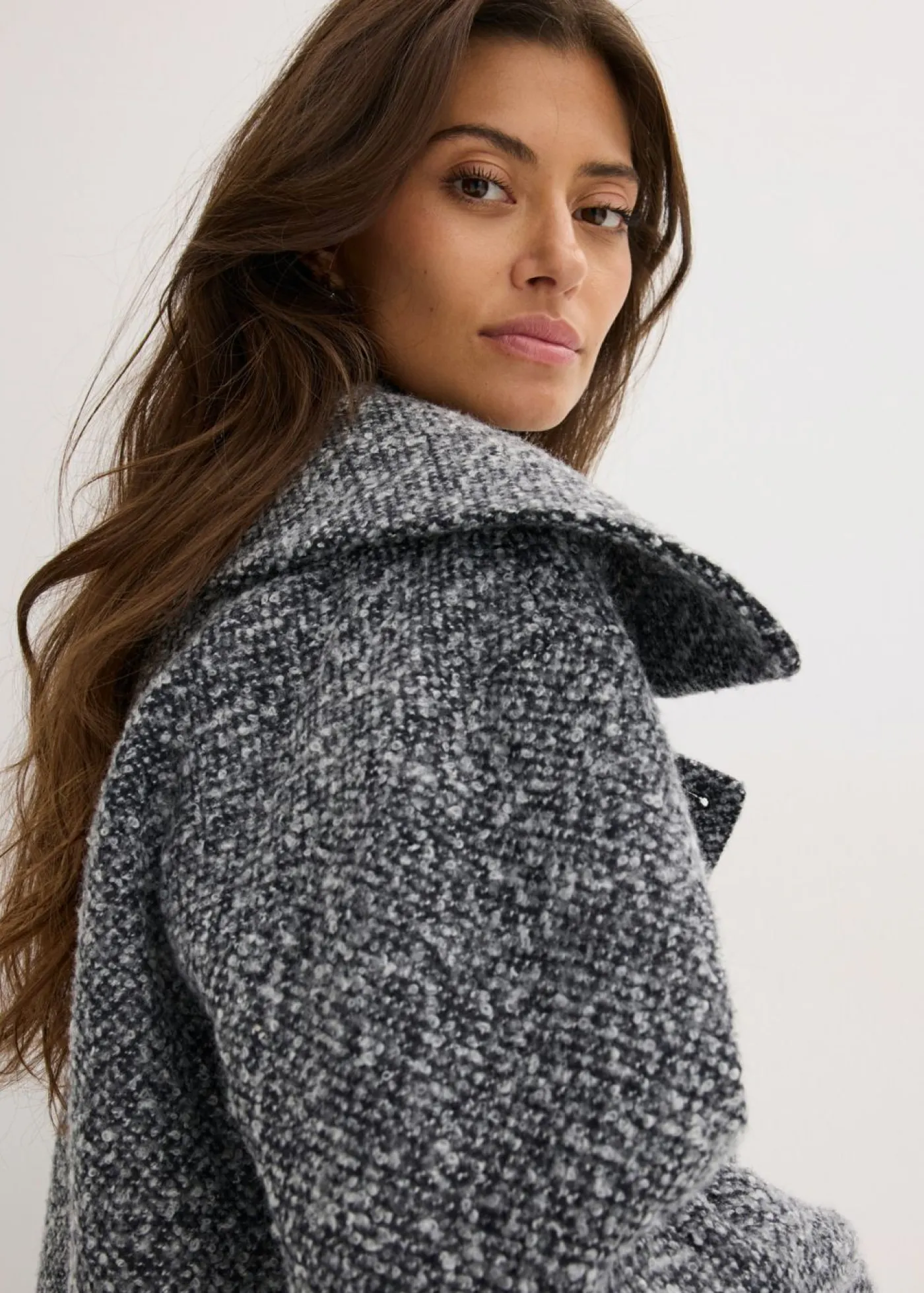 Outlet Abrigo holgado corto con aspecto de lana jaspeada Mujer Chaquetas Y Abrigos
