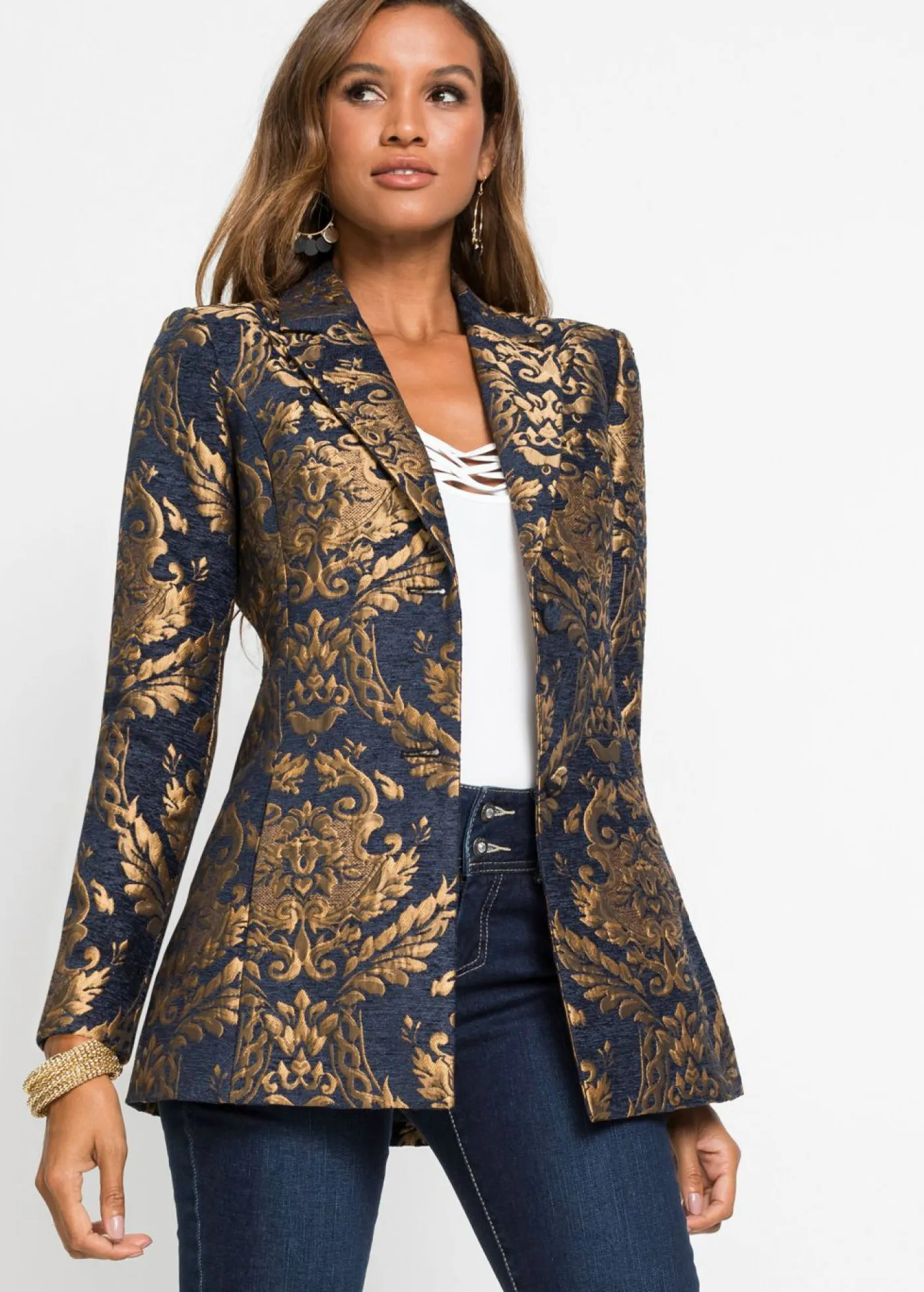Americana de jacquard brillante Mujer Blazers|Ropa Elegante