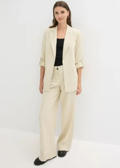 Online Americana de lino con mangas fruncidas Mujer Blazers|Novedades