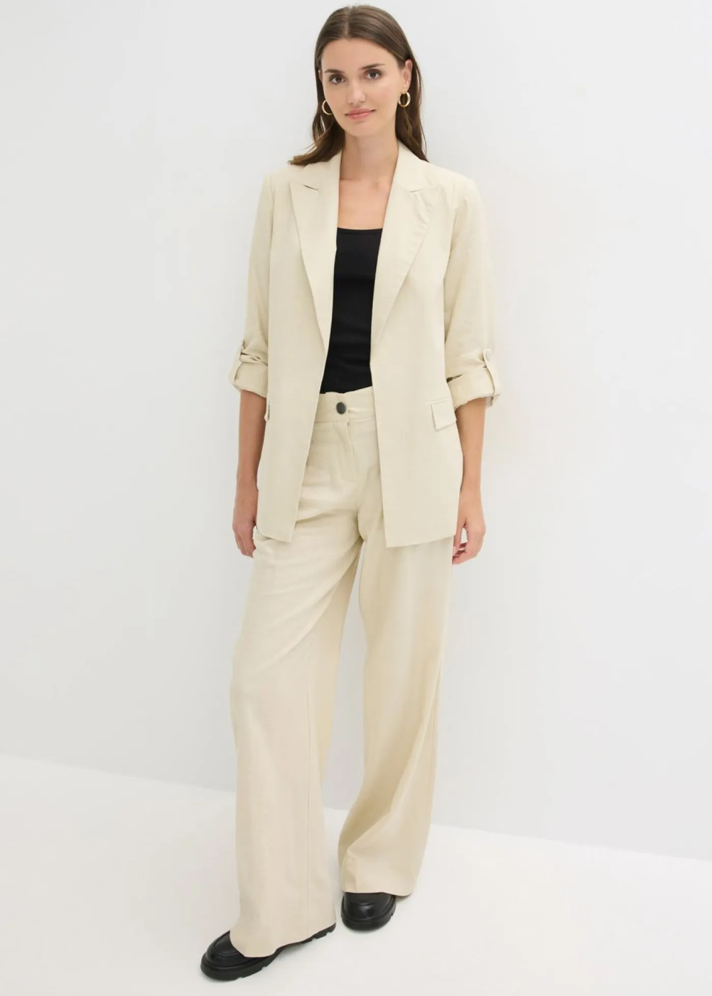 Online Americana de lino con mangas fruncidas Mujer Blazers|Novedades