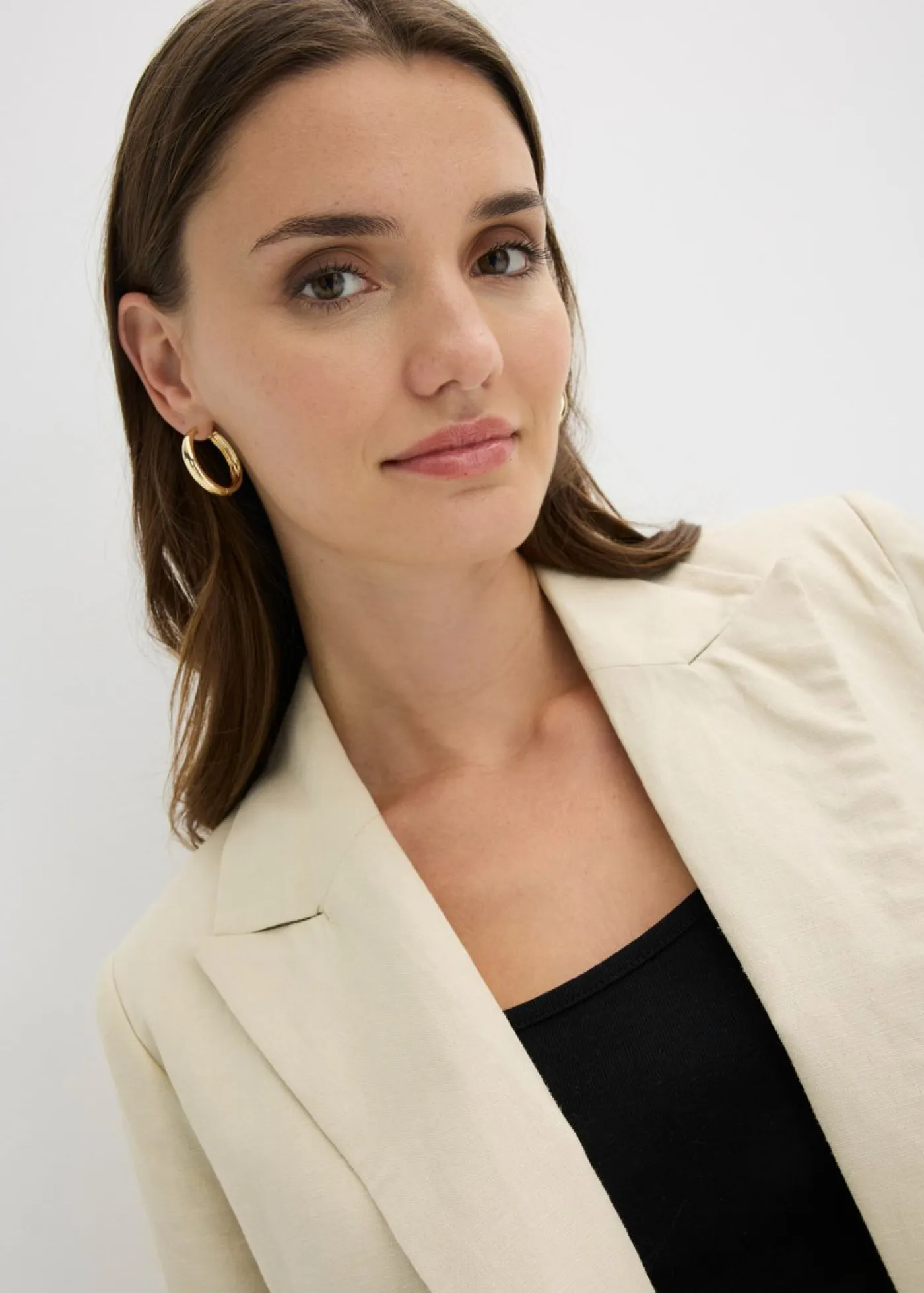 Online Americana de lino con mangas fruncidas Mujer Blazers|Novedades