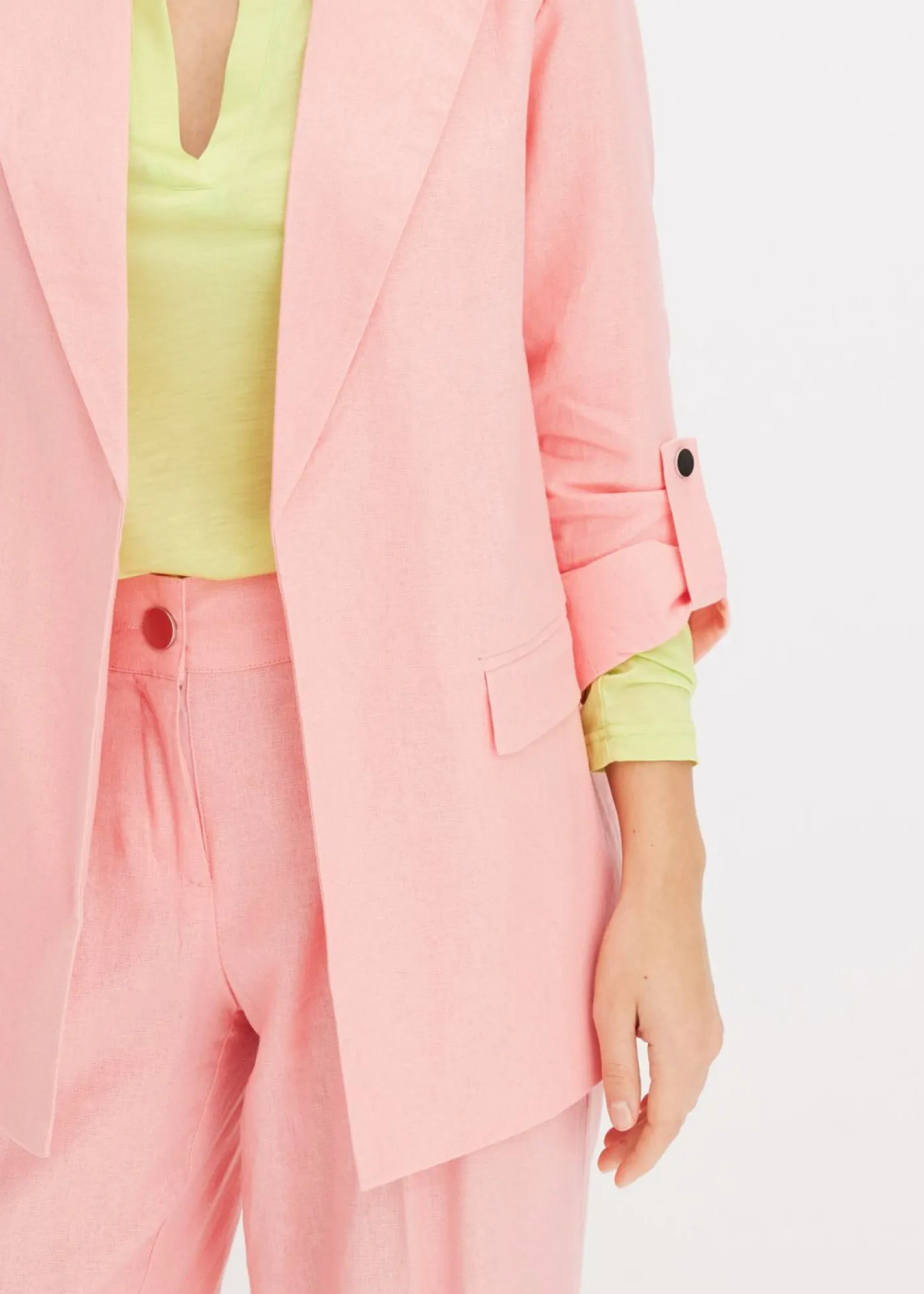 Hot Americana de lino con mangas fruncidas Mujer Blazers|Novedades