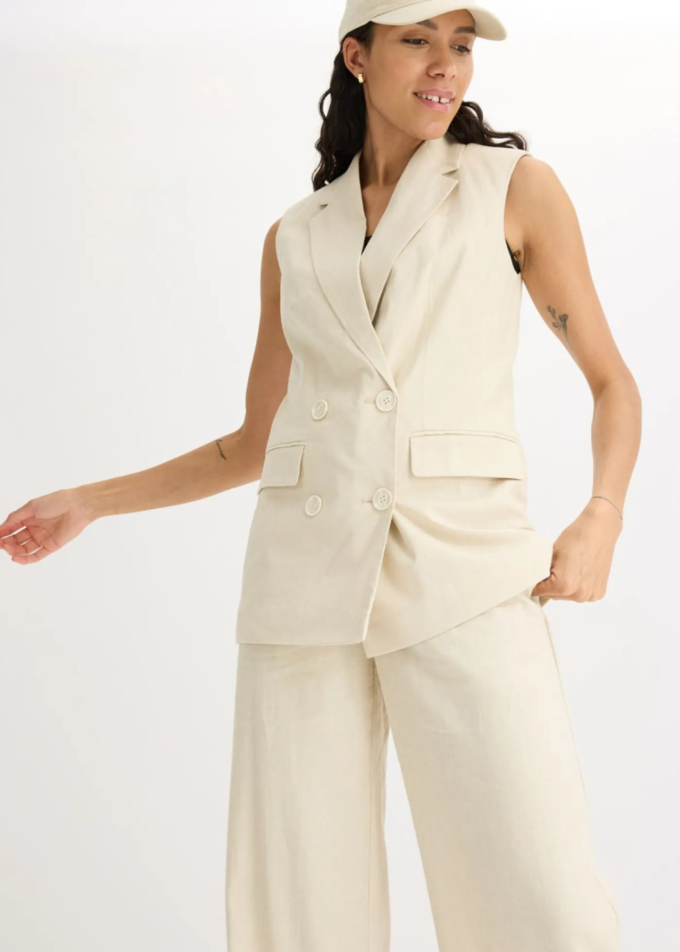 Americana de lino sin mangas Mujer Blazers
