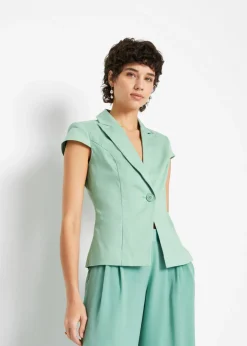 Outlet Americana de manga corta de satén de algodón orgánico Mujer Blazers