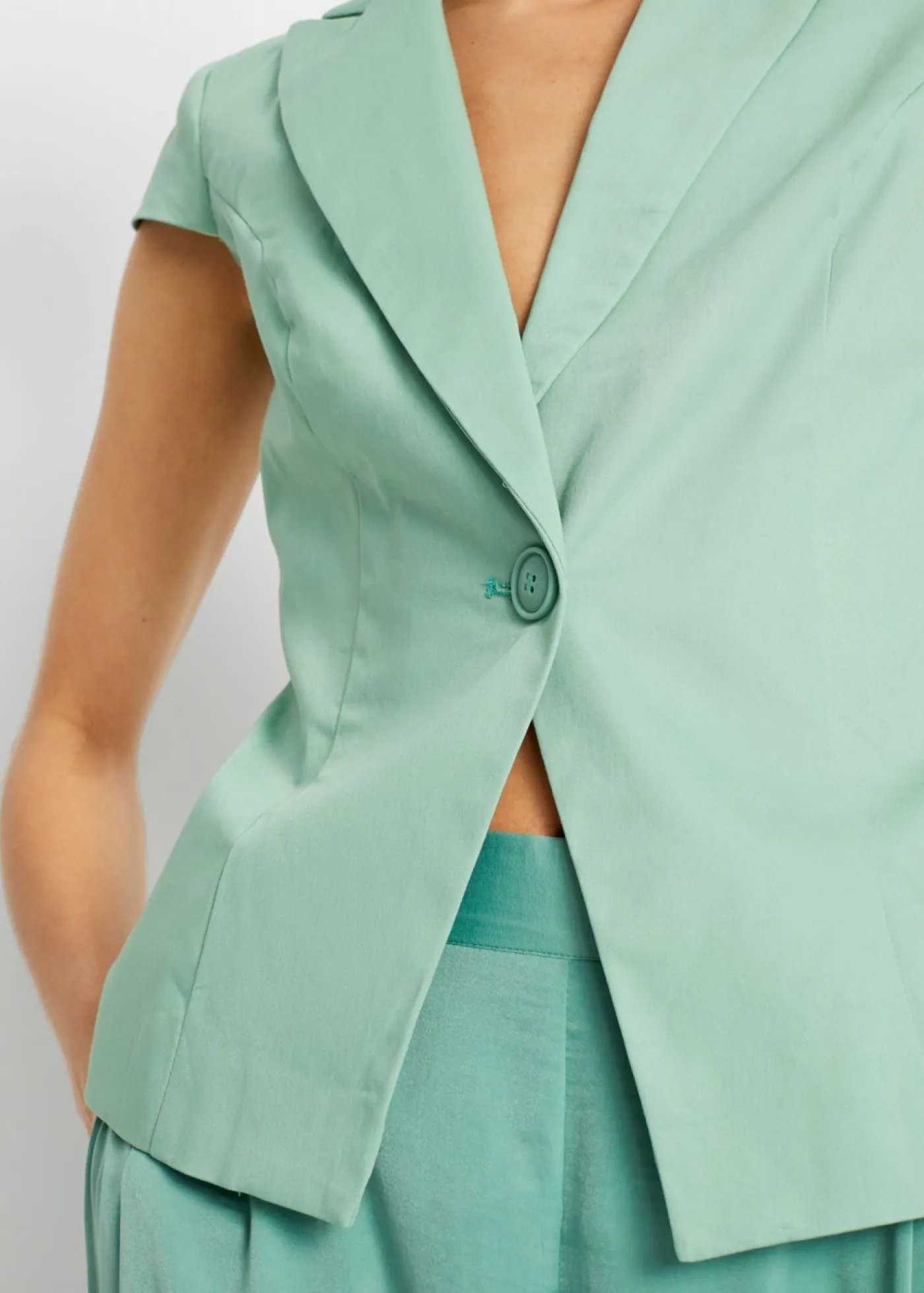 Outlet Americana de manga corta de satén de algodón orgánico Mujer Blazers