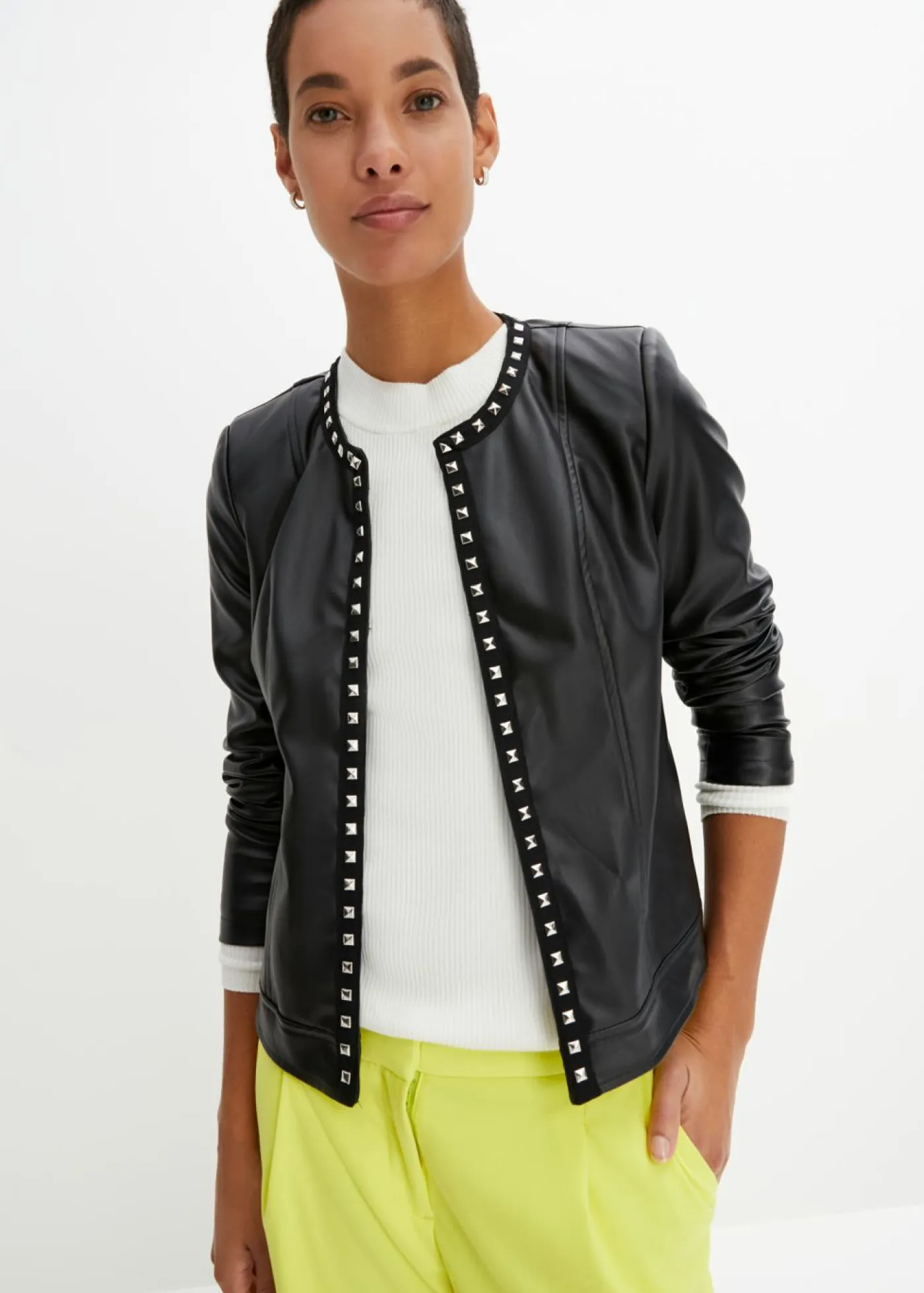 Clearance Americana de piel sintética con tachuelas Mujer Blazers|Novedades
