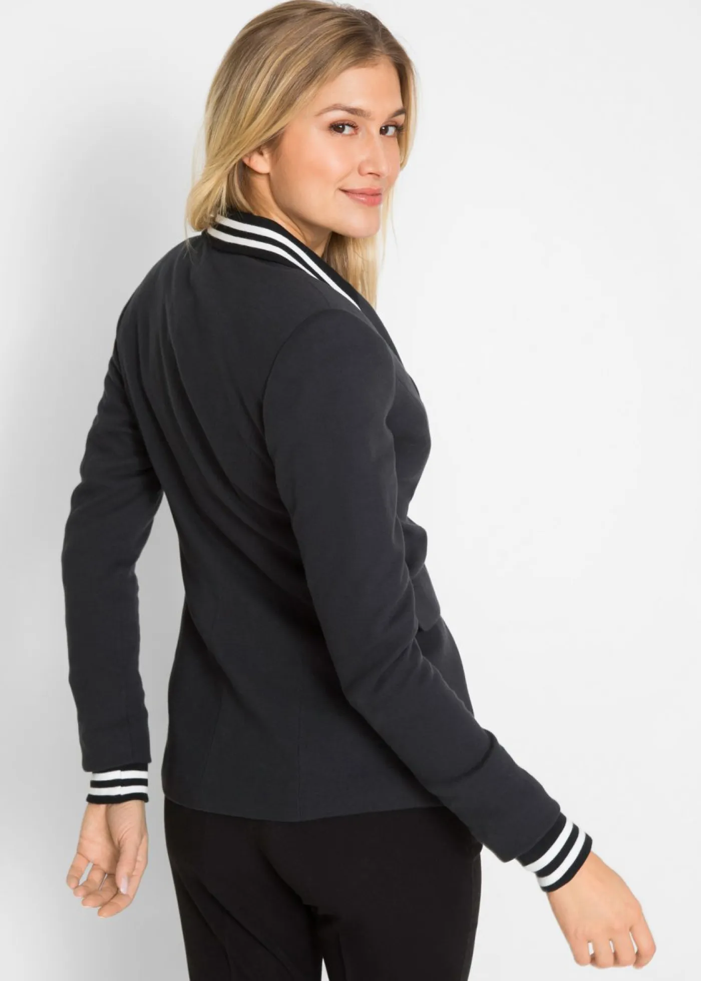 Online Americana de punto de algodón con detalles de rayas Mujer Blazers