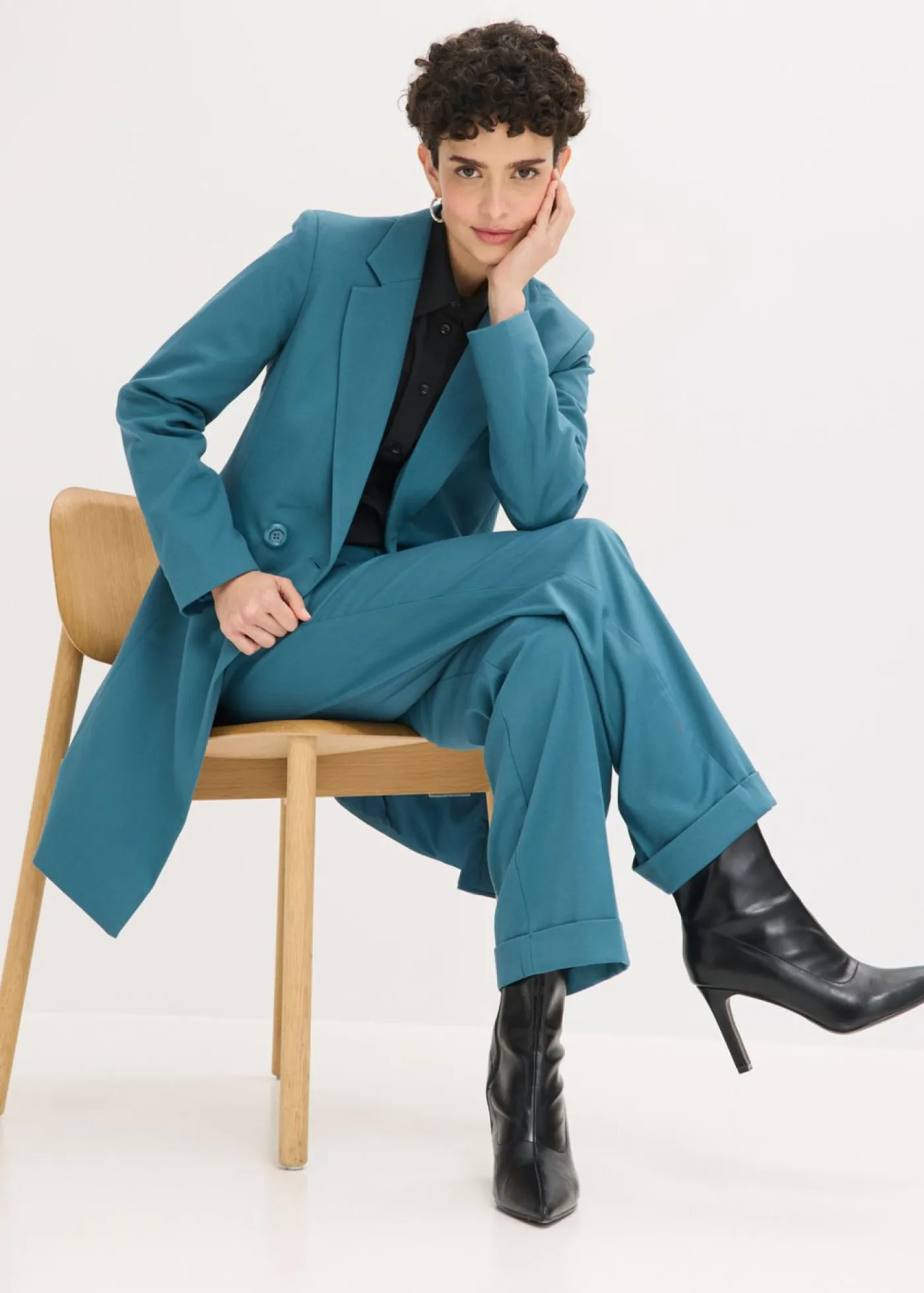 Online Americana larga con escote en V y mangas largas Mujer Chaquetas Y Abrigos