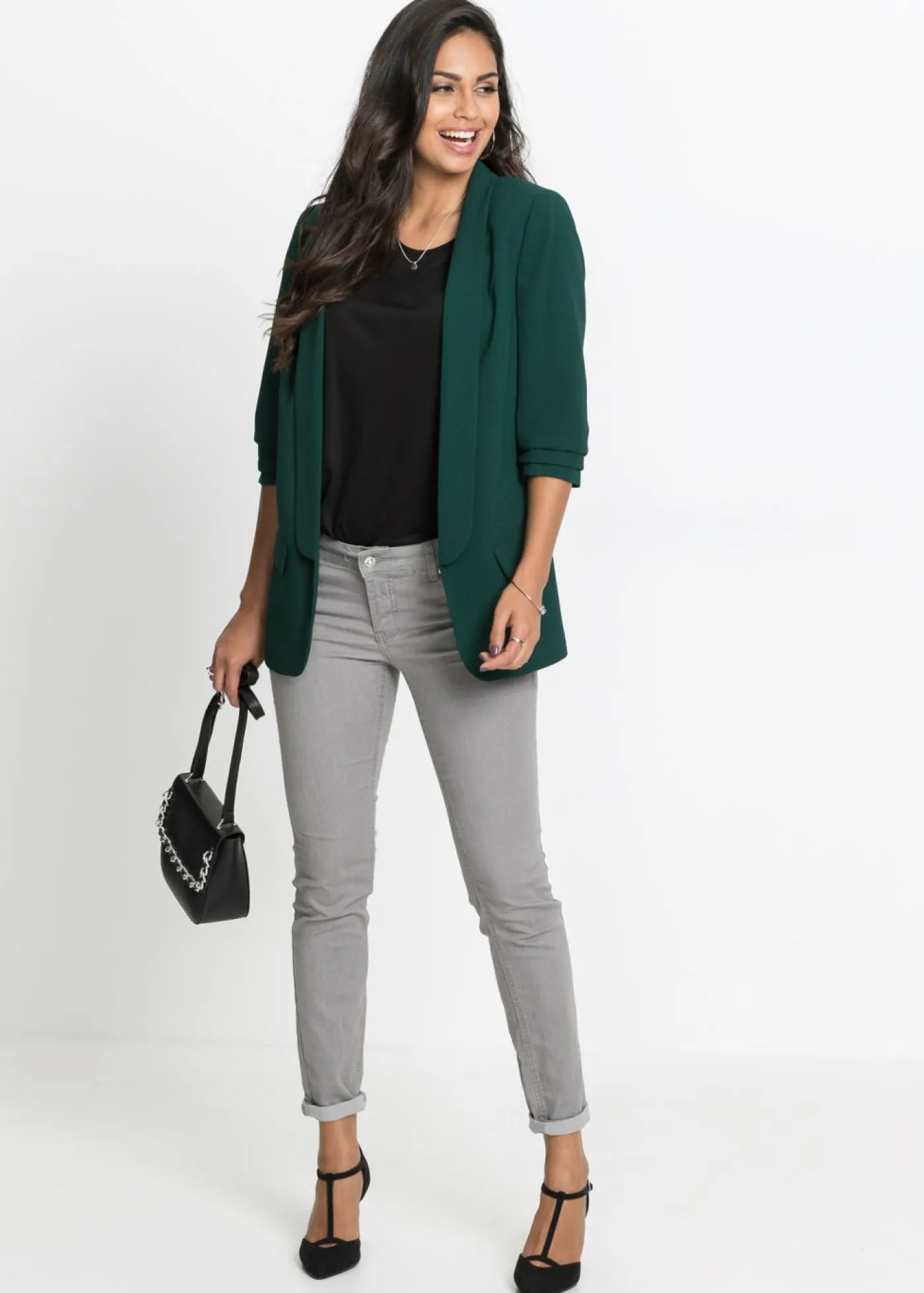 Online Americana larga con mangas drapeadas Mujer Blazers
