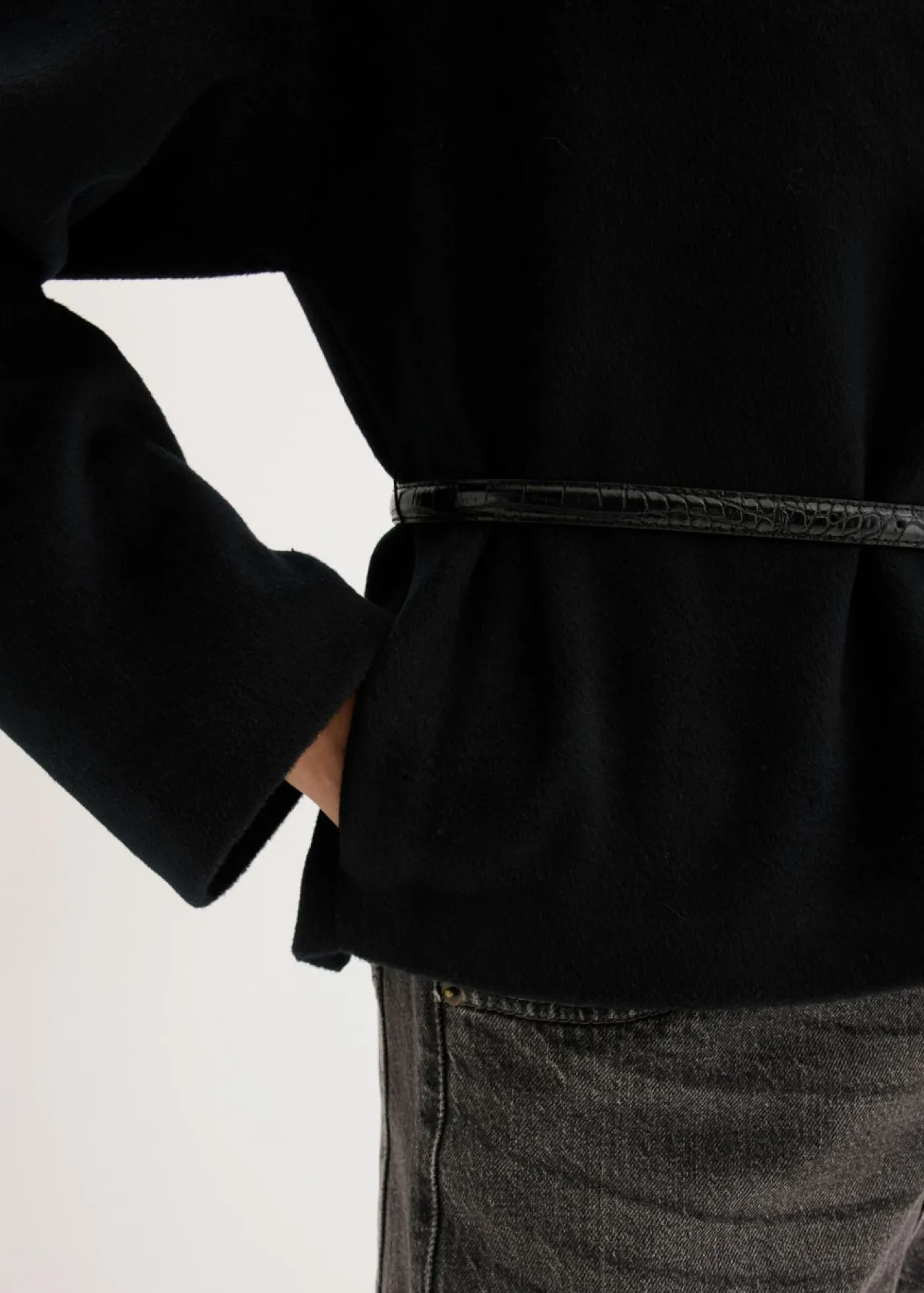 New Americana oversized con cinturón en efecto lana, sin forro Mujer Blazers