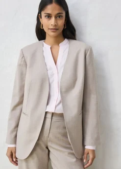 Hot Americana sin cuello de suave mezcla de lana Mujer Premium|Blazers