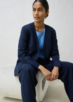 Clearance Americana sin cuello de suave mezcla de lana Mujer Premium|Blazers