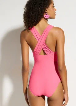 Clearance Bañador con ligero efecto moldeador y tirantes cruzados Mujer Vestidos Moldeadores|Bañadores