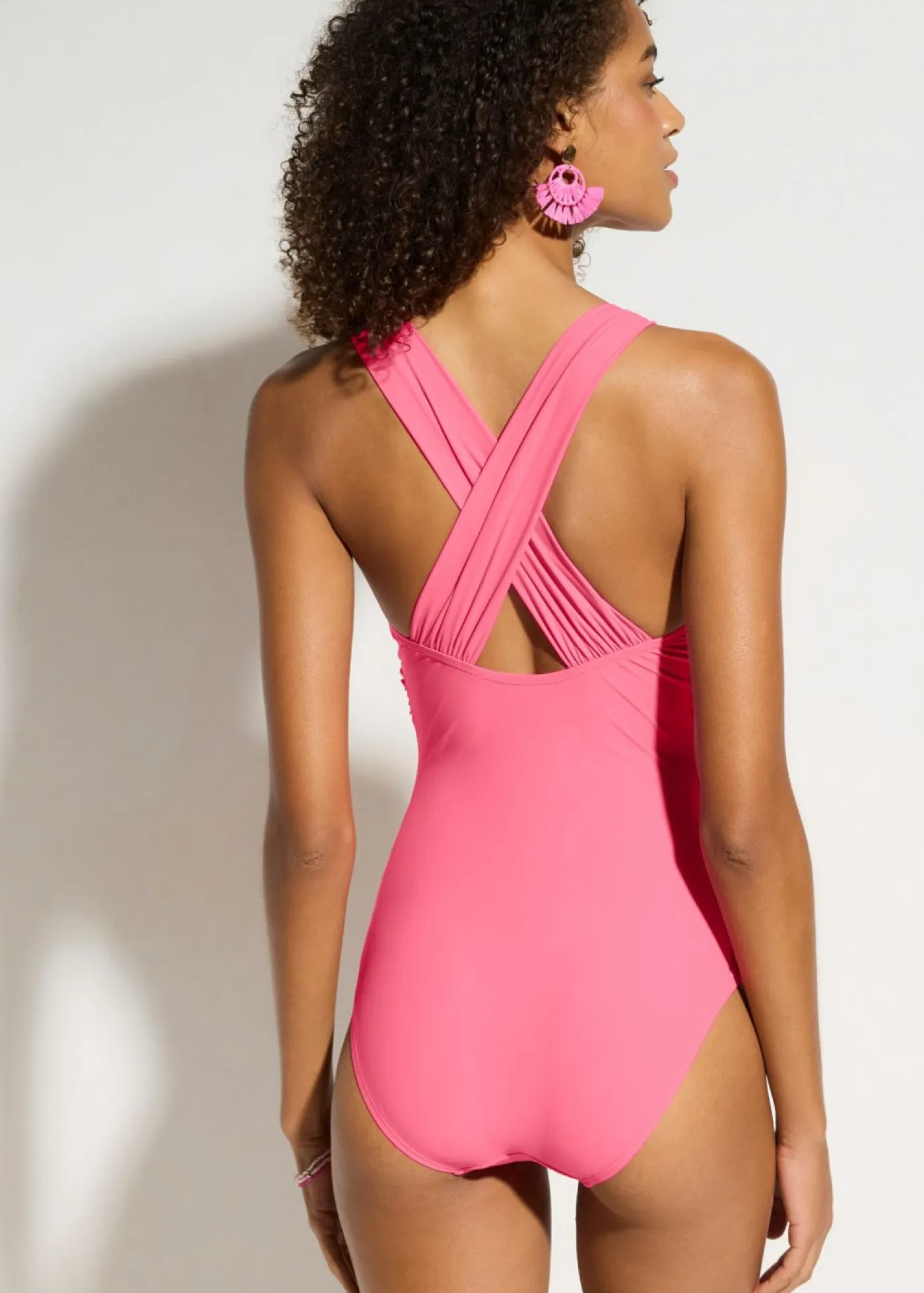 Clearance Bañador con ligero efecto moldeador y tirantes cruzados Mujer Vestidos Moldeadores|Bañadores