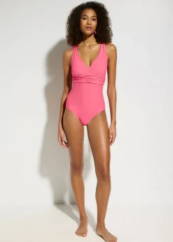 Clearance Bañador con ligero efecto moldeador y tirantes cruzados Mujer Vestidos Moldeadores|Bañadores