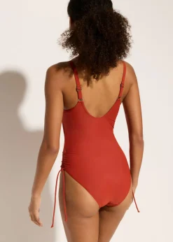 Online Bañador con ligero efecto moldeador y cordones Mujer Vestidos Moldeadores|Bañadores