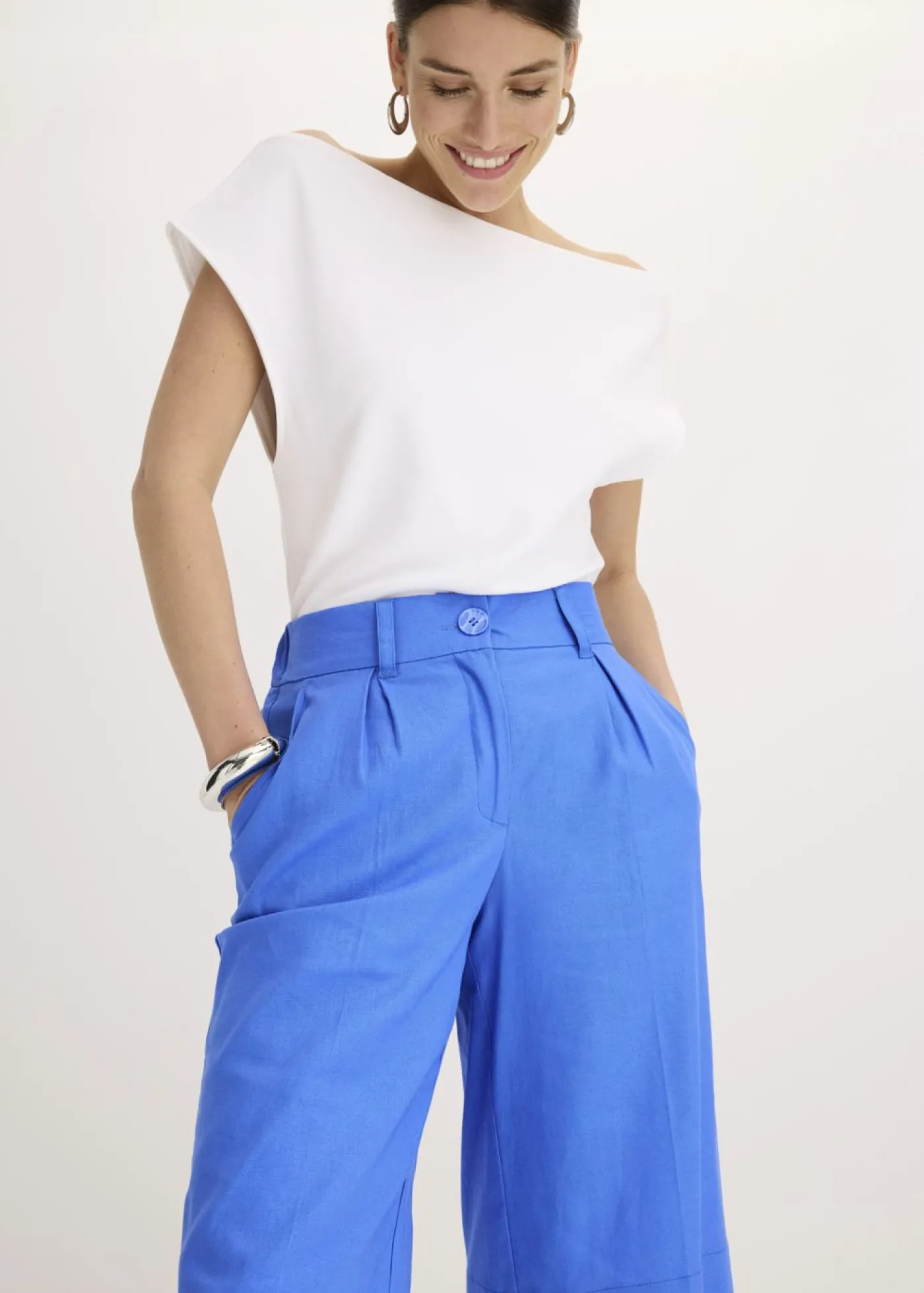 Online Bermudas anchas de mezcla de lino vaporoso Mujer Shorts|Pantalones