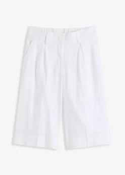 New Bermudas anchas de mezcla de lino vaporoso Mujer Shorts|Pantalones