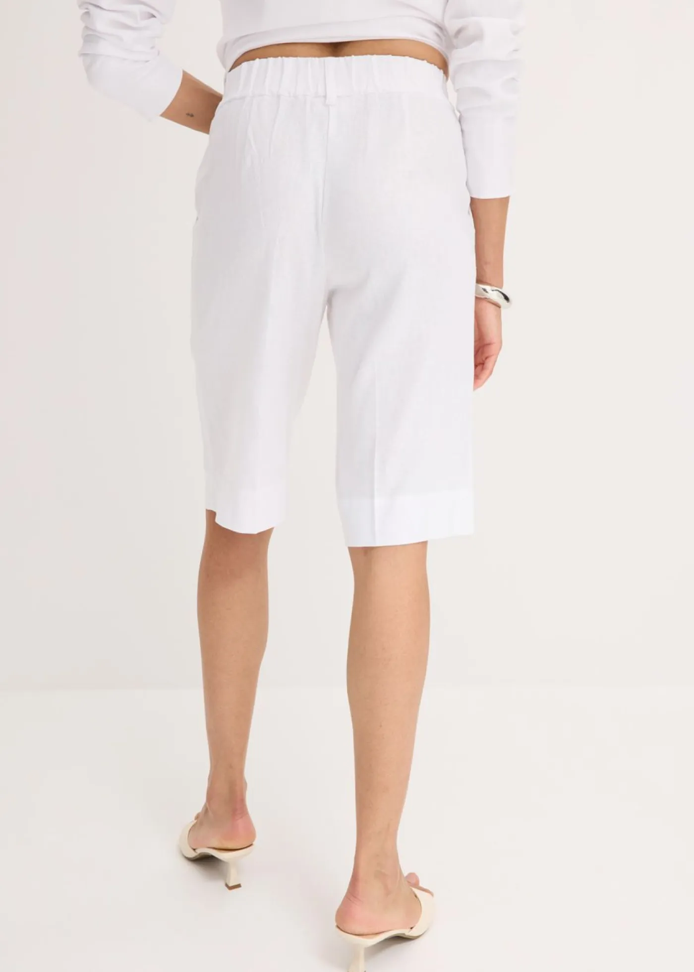 New Bermudas anchas de mezcla de lino vaporoso Mujer Shorts|Pantalones