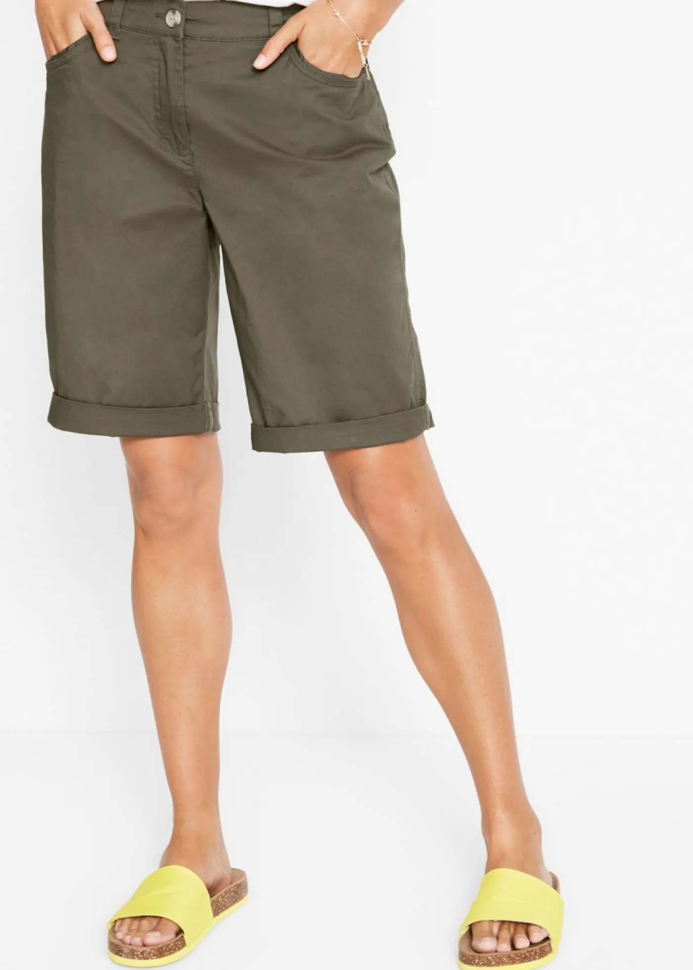 New Bermudas de algodón con cinturilla cómoda Mujer Shorts|Pantalones