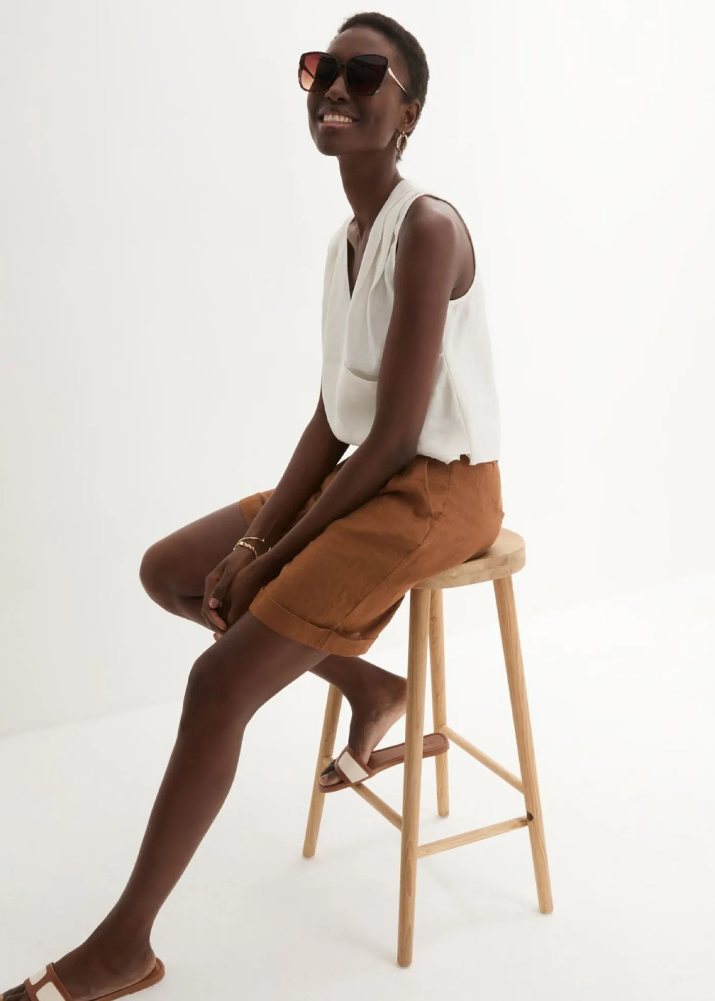 Outlet Bermudas de lino puro Mujer Premium|Shorts