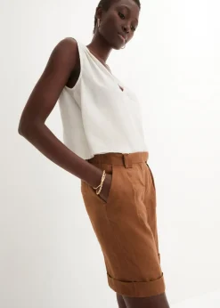 Outlet Bermudas de lino puro Mujer Premium|Shorts