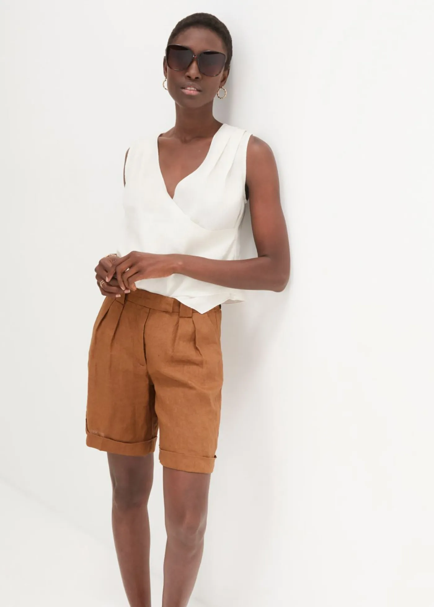 Outlet Bermudas de lino puro Mujer Premium|Shorts