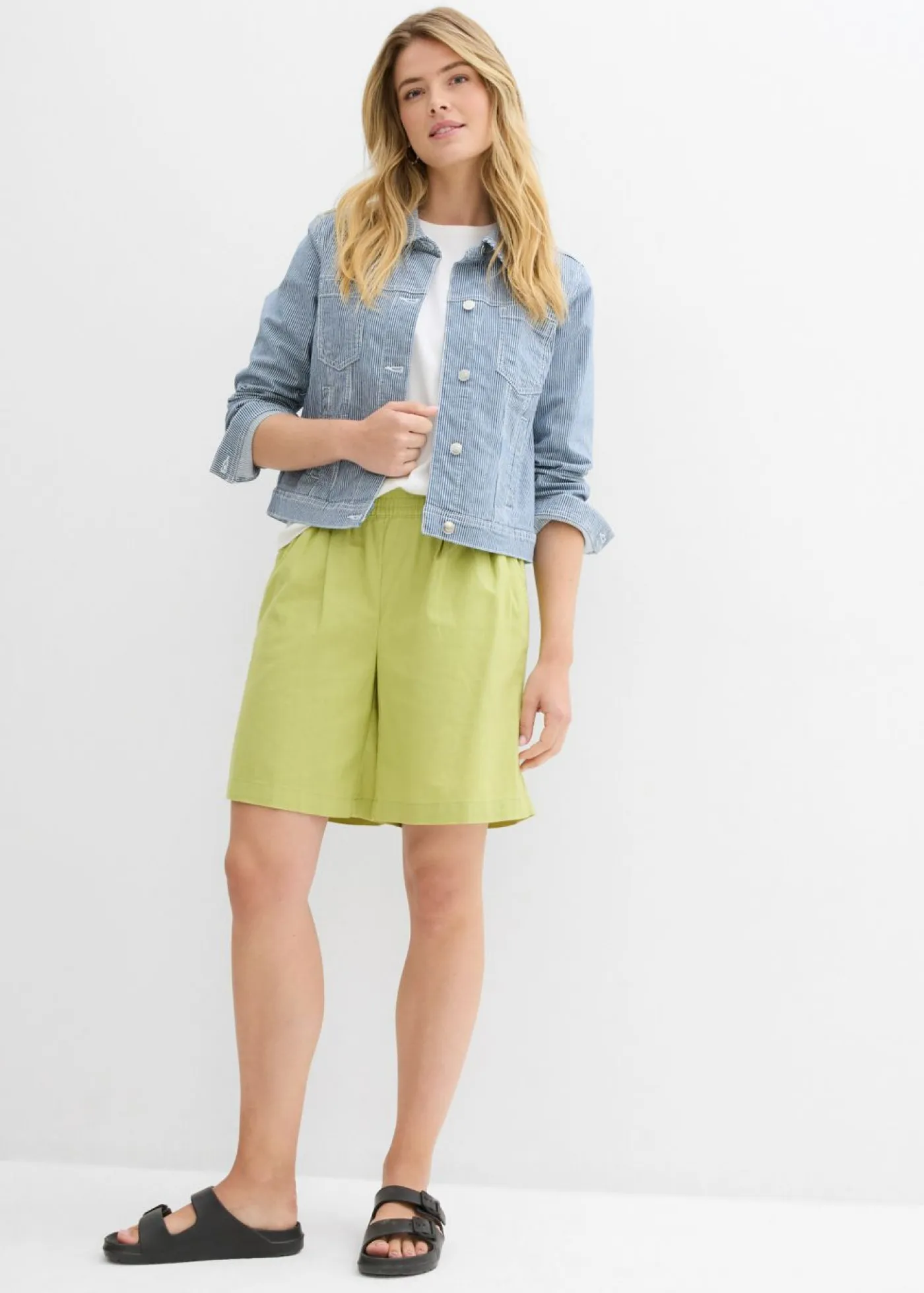 Clearance Bermudas de mezcla de lino y algodón Mujer Shorts|Pantalones