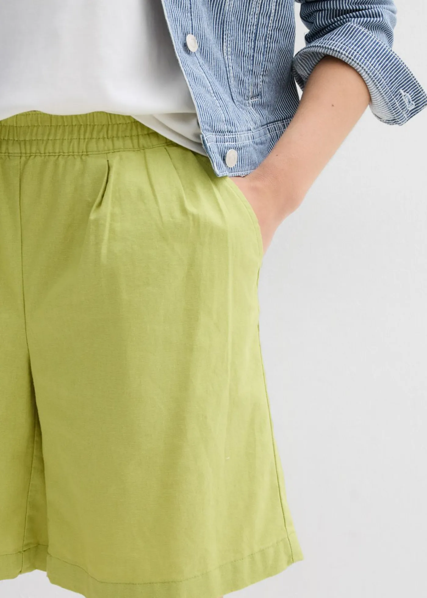 Clearance Bermudas de mezcla de lino y algodón Mujer Shorts|Pantalones